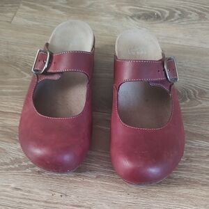 Red Leather Clogs with Buckle
